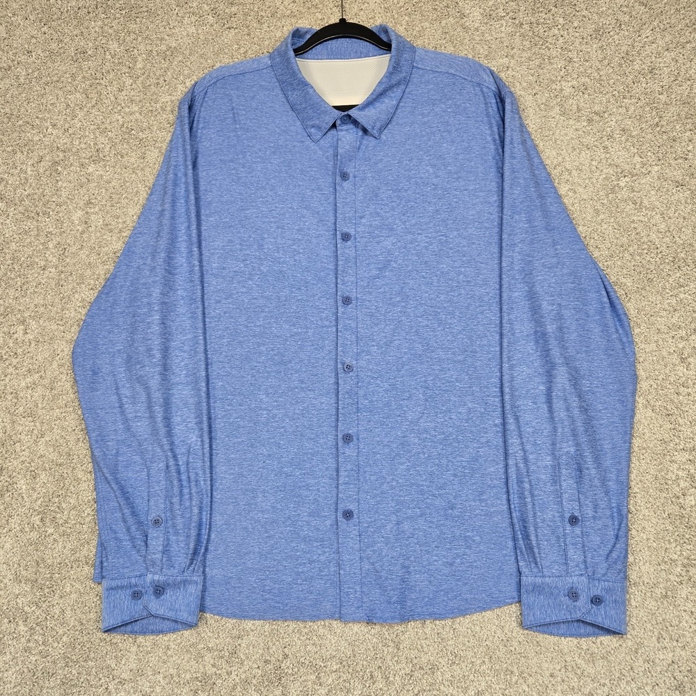 Coolibar Men's XL Vita Button Down Shirt UPF50+ Sun Protection Vented Blue L/S